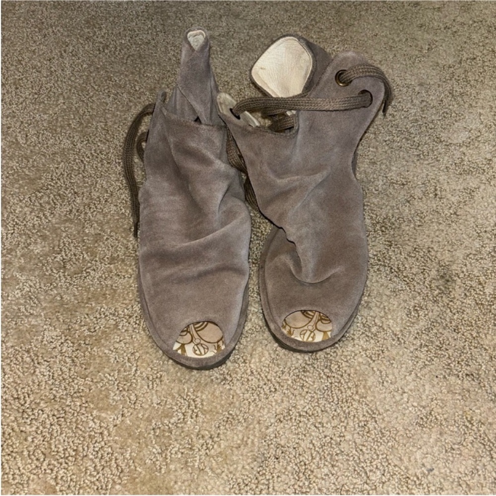 Fly London Gray Open-Toe Ankle Boot wedges